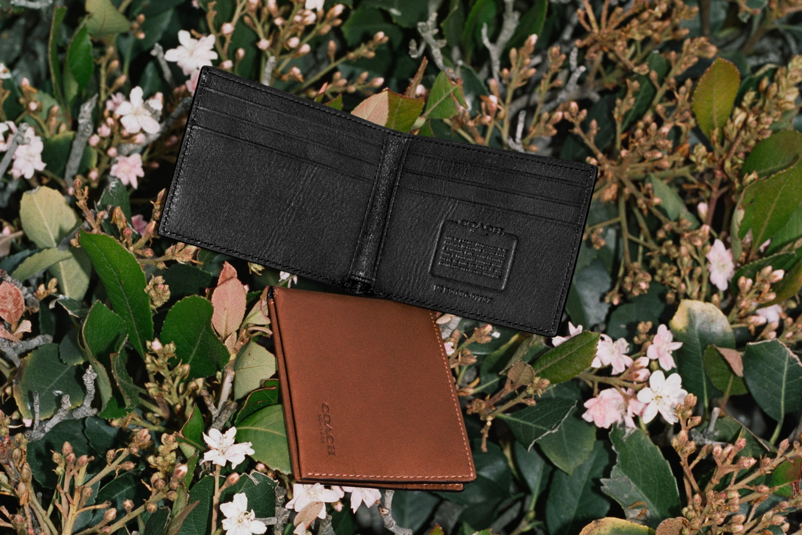 brown and black wallets on grass